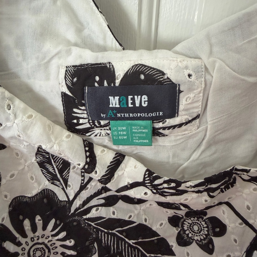 Maeve Black and White Floral One-Shoulder Blouse - Picture 3 of 3